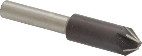 Interstate - 3/8" Head Diam, 1/4" Shank Diam, 6 Flute 82° High Speed Steel Countersink - Bright Finish, 2" OAL, Single End, Straight Shank, Right Hand Cut - Apex Tool & Supply