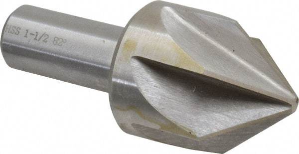 Interstate - 1-1/2" Head Diam, 3/4" Shank Diam, 6 Flute 82° High Speed Steel Countersink - Bright Finish, 3-1/2" OAL, Single End, Straight Shank, Right Hand Cut - Apex Tool & Supply