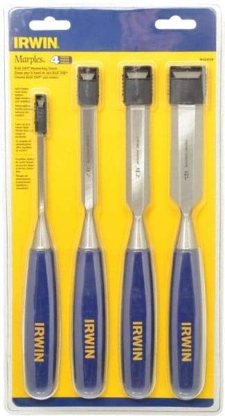 Irwin - 4 Piece Wood Chisel Set - 10-3/4" OAL, Sizes Included 1/4 to 1" - Apex Tool & Supply