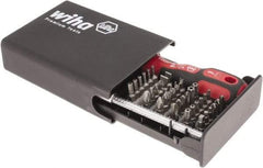 Wiha - 39 Piece, 1/4" Drive Screwdriver Tamperproof Bit Set - #1 & #2 Phillips, 5/64 to 5/32" Hex, TR8 to TR40 Torx, #0, #1, #2 & #3 Pozidriv, #1, #2 & #3 Square Recess, 6.5 & 8mm Slotted - Apex Tool & Supply