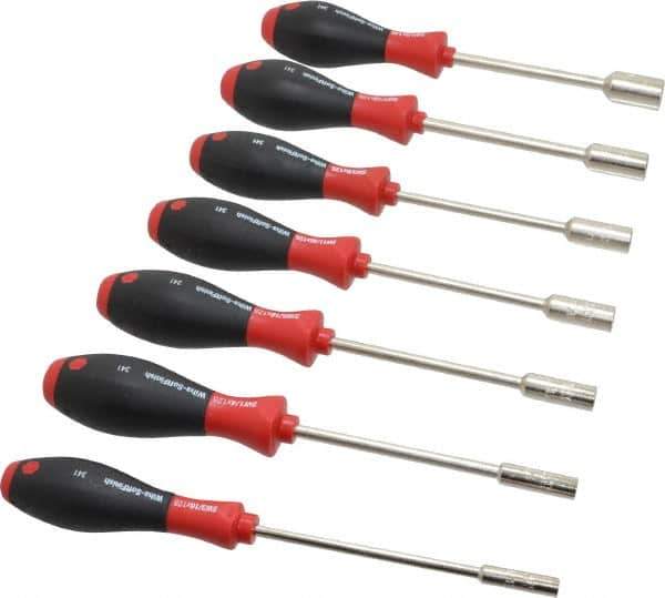 Wiha - 7 Piece 3/16 to 1/2" Nutdriver Set - Solid Shaft, Cushion Grip Handle - Apex Tool & Supply