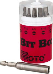 Proto - 10 Piece, 1/4" Drive Screwdriver Insert Bit Set - #1, #2 & #3 Phillips, T10 & T15 Torx, 4F-5R, 8F-10R & 10F-12R Slotted - Apex Tool & Supply