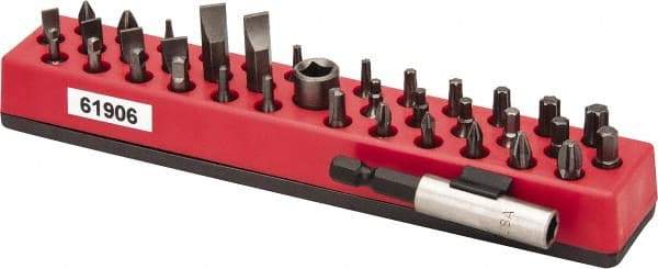 Proto - 38 Piece, Screwdriver Insert Bit Set - #0, #1, #2, #3 & Reduced Dia: #2 Phillips, T6 to T40 Torx, #1 & #2 Pozidriv, #0, #1, #2 & #3 Square Recess, 4F-5R, 6F-8R, 8F-10R, 10F-12R, 12F-14R & 14F-16R Slotted - Apex Tool & Supply
