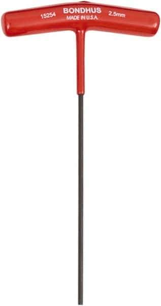 Bondhus - 2.5mm Hex, T-Handle Cushion Grip, Hex Key - 9" OAL, Metric System of Measurement - Apex Tool & Supply