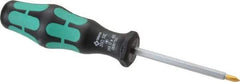 Wera - #0, 5-1/2" OAL, Standard Phillips Screwdriver - 2-3/8" Blade Length, Hexagon Shank, Ergonomic Handle - Apex Tool & Supply