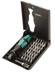 Wera - 32 Piece, 1/4" Drive Screwdriver Tamperproof Bit Set - Tamperproof 2 to 6mm Hex, Tamperproof 7 to 40 Torx, #0, #1, #2 & #3 Square Recess - Apex Tool & Supply