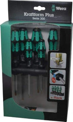 Wera - 6 Piece Pozidriv & Slotted Screwdriver Set - Hex with Bolster Shank, Kraftform Ergonomic Handle, Bit Sizes: Philips #1 & #2, Posidriv Point #1 & #2, Tip Thickness: 9/64, 5/32, 7/32 & 1/4 - Apex Tool & Supply