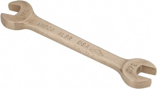 Ampco - 3/8" x 7/16" Nonsparking Open End Wrench - 5" OAL, Double End, Plain Finish, 15° Head Angle - Apex Tool & Supply