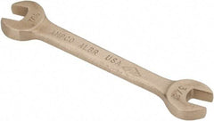 Ampco - 3/8" x 7/16" Nonsparking Open End Wrench - 5" OAL, Double End, Plain Finish, 15° Head Angle - Apex Tool & Supply