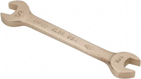 Ampco - 7/16" x 1/2" Nonsparking Open End Wrench - 5" OAL, Double End, Plain Finish, 15° Head Angle - Apex Tool & Supply