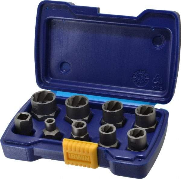 Irwin Hanson - 9 Piece Bolt Extractor Set - 3/8" Drive, Molded Plastic Case - Apex Tool & Supply