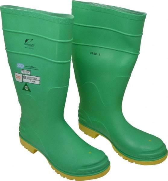 Dunlop Protective Footwear - Men's Size 10 Medium Width Steel Knee Boot - Green, PVC Upper, 16" High, Chemical Resistant, Dielectric, Non-Slip - Apex Tool & Supply