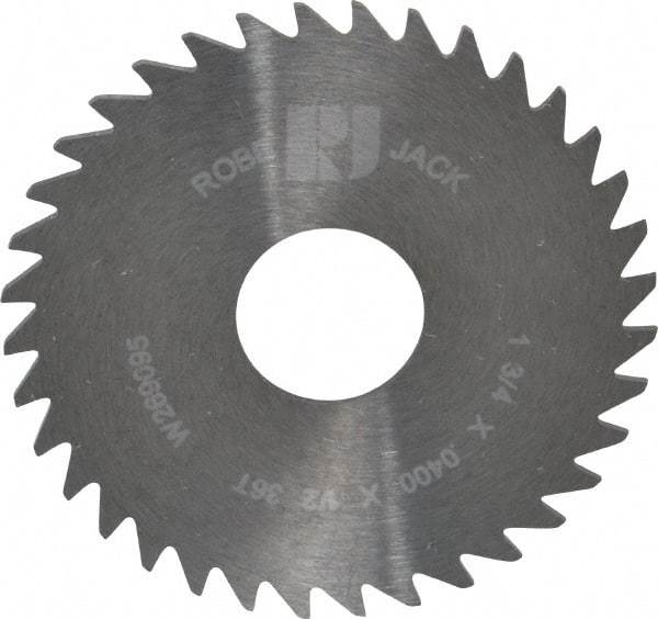 RobbJack - 1-3/4" Diam x 0.04" Blade Thickness x 1/2" Arbor Hole Diam, 36 Tooth Slitting and Slotting Saw - Arbor Connection, Right Hand, Uncoated, Solid Carbide, Concave Ground - Apex Tool & Supply
