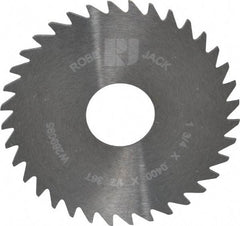 RobbJack - 1-3/4" Diam x 0.04" Blade Thickness x 1/2" Arbor Hole Diam, 36 Tooth Slitting and Slotting Saw - Arbor Connection, Right Hand, Uncoated, Solid Carbide, Concave Ground - Apex Tool & Supply