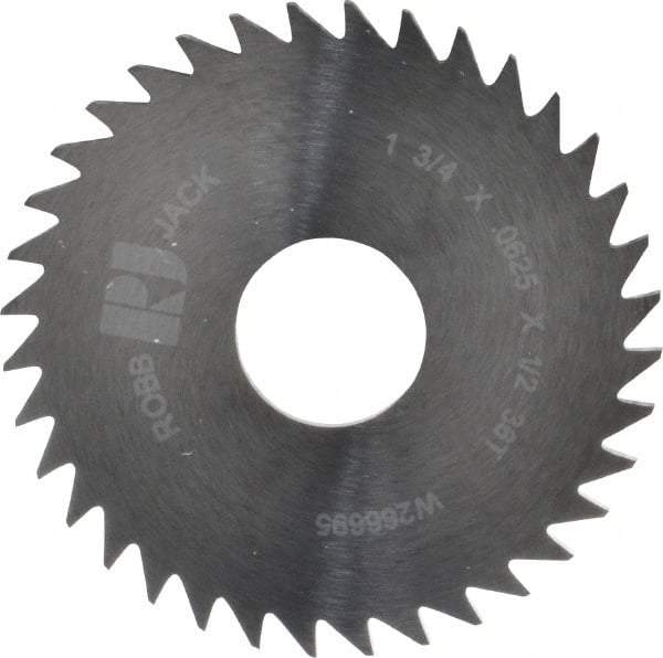 RobbJack - 1-3/4" Diam x 1/16" Blade Thickness x 1/2" Arbor Hole Diam, 36 Tooth Slitting and Slotting Saw - Arbor Connection, Right Hand, Uncoated, Solid Carbide, Concave Ground - Apex Tool & Supply