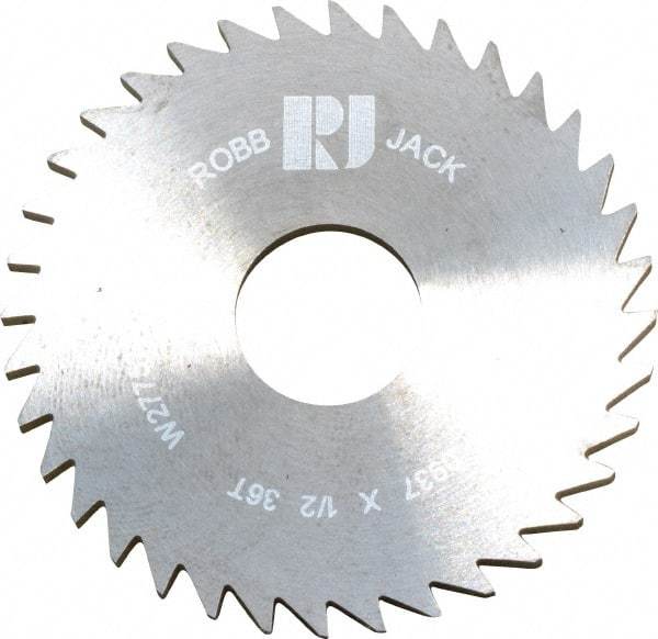 RobbJack - 1-3/4" Diam x 0.0937" Blade Thickness x 1/2" Arbor Hole Diam, 36 Tooth Slitting and Slotting Saw - Arbor Connection, Right Hand, Uncoated, Solid Carbide, Concave Ground - Apex Tool & Supply