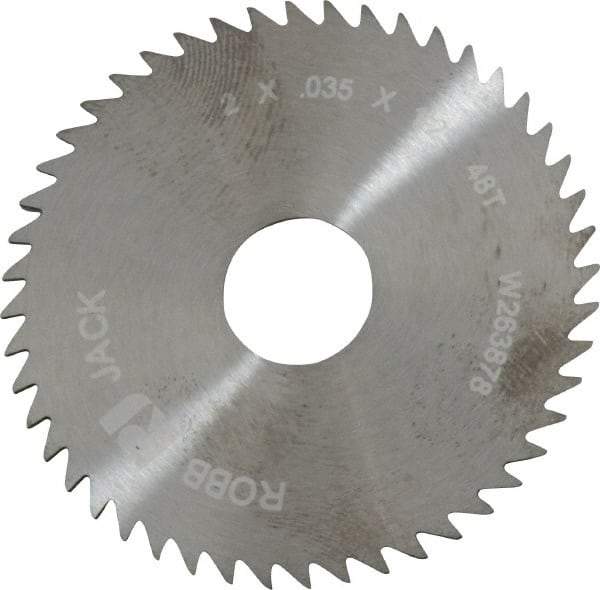 RobbJack - 2" Diam x 0.035" Blade Thickness x 1/2" Arbor Hole Diam, 48 Tooth Slitting and Slotting Saw - Arbor Connection, Right Hand, Uncoated, Solid Carbide, Concave Ground - Apex Tool & Supply