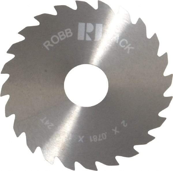 RobbJack - 2" Diam x 0.0781" Blade Thickness x 1/2" Arbor Hole Diam, 24 Tooth Slitting and Slotting Saw - Arbor Connection, Right Hand, Uncoated, Solid Carbide, Concave Ground - Apex Tool & Supply