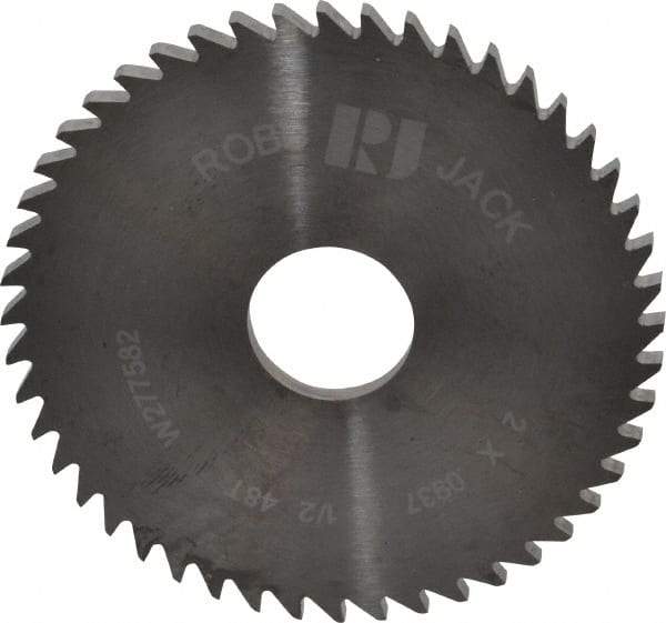 RobbJack - 2" Diam x 0.0937" Blade Thickness x 1/2" Arbor Hole Diam, 48 Tooth Slitting and Slotting Saw - Arbor Connection, Right Hand, Uncoated, Solid Carbide, Concave Ground - Apex Tool & Supply