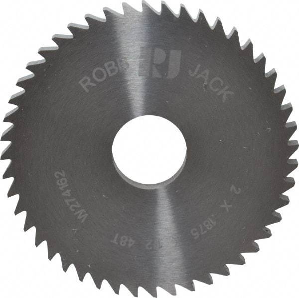 RobbJack - 2" Diam x 3/16" Blade Thickness x 1/2" Arbor Hole Diam, 48 Tooth Slitting and Slotting Saw - Arbor Connection, Right Hand, Uncoated, Solid Carbide, Concave Ground - Apex Tool & Supply