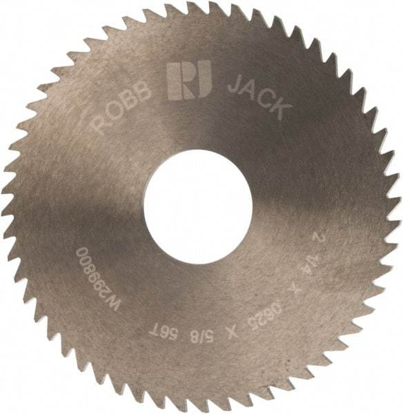 RobbJack - 2-1/4" Diam x 1/16" Blade Thickness x 5/8" Arbor Hole Diam, 56 Tooth Slitting and Slotting Saw - Arbor Connection, Right Hand, Uncoated, Solid Carbide, Concave Ground - Apex Tool & Supply
