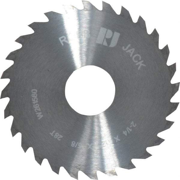 RobbJack - 2-1/4" Diam x 1/8" Blade Thickness x 5/8" Arbor Hole Diam, 28 Tooth Slitting and Slotting Saw - Arbor Connection, Right Hand, Uncoated, Solid Carbide, Concave Ground - Apex Tool & Supply