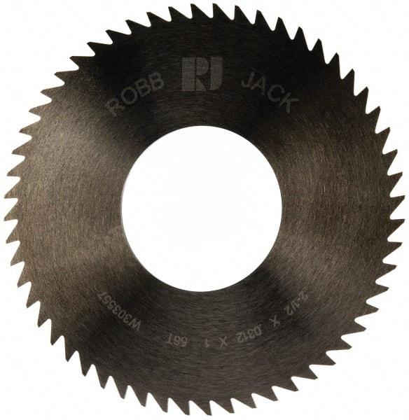 RobbJack - 2-1/2" Diam x 0.0312" Blade Thickness x 1" Arbor Hole Diam, 56 Tooth Slitting and Slotting Saw - Arbor Connection, Right Hand, Uncoated, Solid Carbide, Concave Ground - Apex Tool & Supply