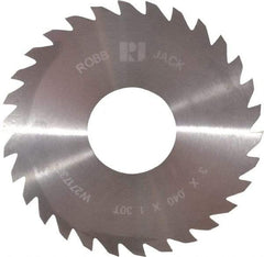 RobbJack - 3" Diam x 0.04" Blade Thickness x 1" Arbor Hole Diam, 30 Tooth Slitting and Slotting Saw - Arbor Connection, Right Hand, Uncoated, Solid Carbide, Concave Ground - Apex Tool & Supply