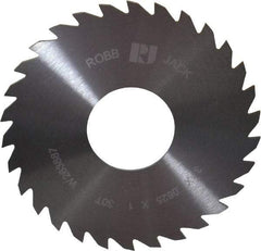 RobbJack - 3" Diam x 1/16" Blade Thickness x 1" Arbor Hole Diam, 30 Tooth Slitting and Slotting Saw - Arbor Connection, Right Hand, Uncoated, Solid Carbide, Concave Ground - Apex Tool & Supply