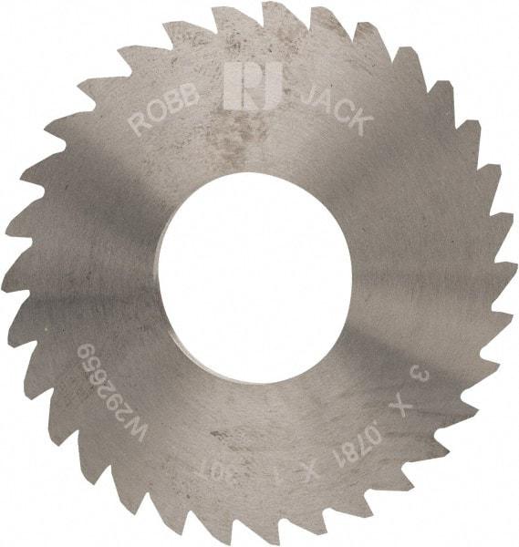 RobbJack - 3" Diam x 0.0781" Blade Thickness x 1" Arbor Hole Diam, 30 Tooth Slitting and Slotting Saw - Arbor Connection, Right Hand, Uncoated, Solid Carbide, Concave Ground - Apex Tool & Supply
