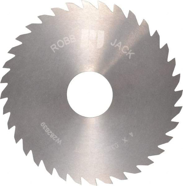 RobbJack - 4" Diam x 0.0312" Blade Thickness x 1" Arbor Hole Diam, 36 Tooth Slitting and Slotting Saw - Arbor Connection, Right Hand, Uncoated, Solid Carbide, Concave Ground - Apex Tool & Supply