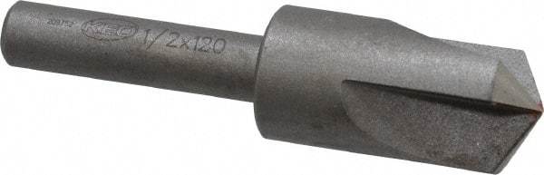 Keo - 1/2" Head Diam, 1/4" Shank Diam, 3 Flute 120° High Speed Steel Countersink - Bright Finish, 2" OAL, Single End, Straight Shank, Right Hand Cut - Apex Tool & Supply