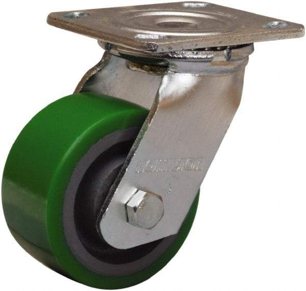 Hamilton - 4" Diam x 2" Wide x 5-5/8" OAH Top Plate Mount Swivel Caster - Polyurethane Mold onto Cast Iron Center, 750 Lb Capacity, Sealed Precision Ball Bearing, 4 x 4-1/2" Plate - Apex Tool & Supply