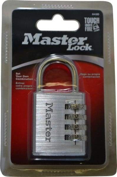 Master Lock - 1-9/16" Body Width, 7/8" Shackle Clearance, Aluminum Chrome Plated Combination Lock - 1/4" Shackle Diam, 1" Shackle Width - Apex Tool & Supply