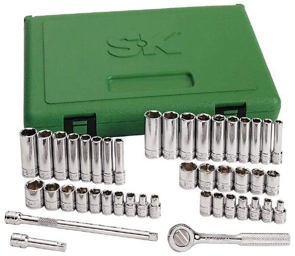 SK - 41 Piece 1/4" Drive Standard Deep Socket Set - 12 Points, 3/16 to 9/16", 5 to 14mm, Inch/Metric Measurement Standard - Apex Tool & Supply