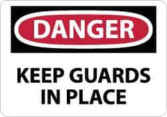NMC - Accident Prevention Label, Header: DANGER - Legend: Danger - Keep Guards in Place, English, Red, Black & White, 5" Long x 3" High, Sign Muscle Finish - Apex Tool & Supply