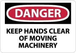 NMC - "Danger - Keep Hands Clear of Moving Machinery", 10" Long x 14" Wide, Rigid Plastic Safety Sign - Rectangle, 0.05" Thick, Use for Accident Prevention - Apex Tool & Supply
