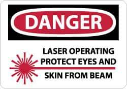 NMC - "Danger - Laser Operating - Protect Eyes and Skin From Beam", 10" Long x 14" Wide, Rigid Plastic Safety Sign - Rectangle, 0.05" Thick, Use for Accident Prevention - Apex Tool & Supply