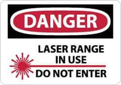 NMC - "Danger - Laser Range in Use - Do Not Enter", 10" Long x 14" Wide, Rigid Plastic Safety Sign - Rectangle, 0.05" Thick, Use for Security & Admittance - Apex Tool & Supply