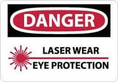 NMC - "Danger - Laser - Wear Eye Protection", 10" Long x 14" Wide, Rigid Plastic Safety Sign - Rectangle, 0.05" Thick, Use for Accident Prevention - Apex Tool & Supply