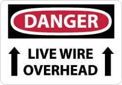 NMC - "Danger - Live Wire Overhead", 10" Long x 14" Wide, Rigid Plastic Safety Sign - Rectangle, 0.05" Thick, Use for Accident Prevention - Apex Tool & Supply