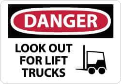 NMC - "Danger - Look Out for Lift Trucks", 10" Long x 14" Wide, Rigid Plastic Safety Sign - Rectangle, 0.05" Thick, Use for Accident Prevention - Apex Tool & Supply