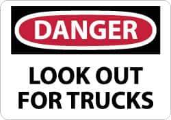 NMC - "Danger - Look Out for Trucks", 10" Long x 14" Wide, Rigid Plastic Safety Sign - Rectangle, 0.05" Thick, Use for Accident Prevention - Apex Tool & Supply