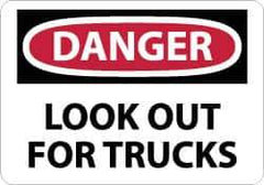 NMC - "Danger - Look Out for Trucks", 10" Long x 14" Wide, Rigid Plastic Safety Sign - Rectangle, 0.05" Thick, Use for Accident Prevention - Apex Tool & Supply