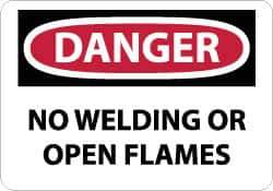 NMC - "Danger - No Welding or Open Flames", 10" Long x 14" Wide, Rigid Plastic Safety Sign - Rectangle, 0.05" Thick, Use for Accident Prevention - Apex Tool & Supply
