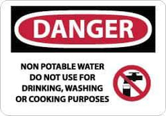 NMC - "Danger - Non Potable Water - Do Not Use for Drinking, Washing or Cooking Purposes", 10" Long x 14" Wide, Rigid Plastic Safety Sign - Rectangle, 0.05" Thick, Use for Accident Prevention - Apex Tool & Supply