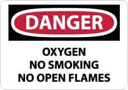 NMC - "Danger - Oxygen, No Smoking, No Open Flames", 10" Long x 14" Wide, Rigid Plastic Safety Sign - Rectangle, 0.05" Thick, Use for Accident Prevention - Apex Tool & Supply