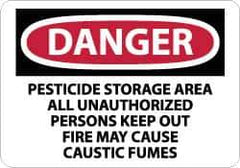 NMC - "Danger - Pesticide Storage Area - All Unauthorized Persons Keep Out - Fire May Cause Caustic Fumes", 10" Long x 14" Wide, Rigid Plastic Safety Sign - Rectangle, 0.05" Thick, Use for Security & Admittance - Apex Tool & Supply
