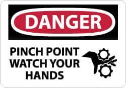 NMC - "Danger - Pinch Point - Watch Your Hands", 10" Long x 14" Wide, Rigid Plastic Safety Sign - Rectangle, 0.05" Thick, Use for Accident Prevention - Apex Tool & Supply