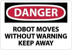 NMC - "Danger - Robot Moves without Warning - Keep Away", 10" Long x 14" Wide, Rigid Plastic Safety Sign - Rectangle, 0.05" Thick, Use for Accident Prevention - Apex Tool & Supply